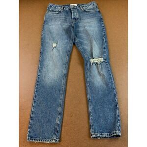 Asos Design Mens Size 30 x 30 Distressed Button Fly Blue Jeans